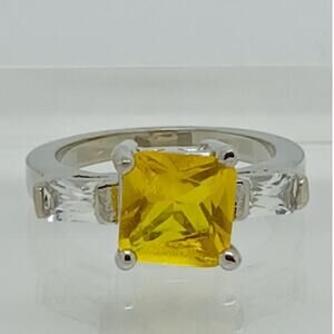 Size 9 White Gold GP Canary Yellow Princess Cut Sim Diamond CZ Engagement Ring